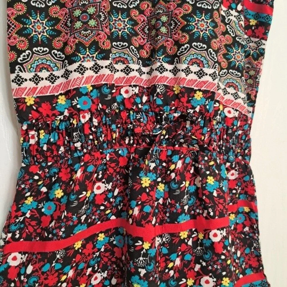 Star Ride Red Lace Romper Bohemian Paisley Floral Print